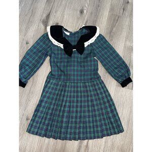 Vintage Bonnie Jean New York Girls Size 4 Green Dress ‎ Black Velvet Trim